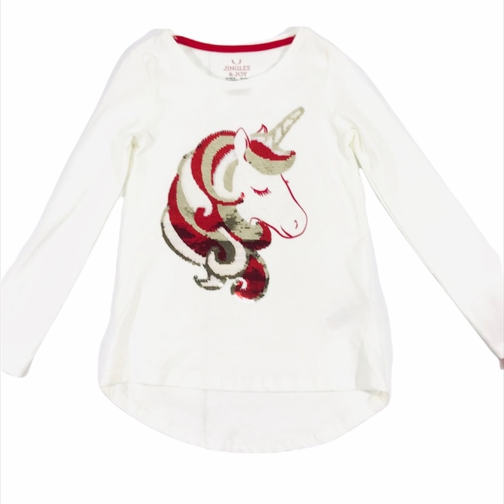 Jingle & Joy Unicorn Long Sleeve Shirt, Red, Gold
